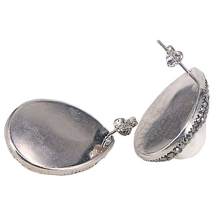 Witte zoetwater parel oorknoppen met stras steentjes, achterzijde | Bright Pearl Big Teardrop