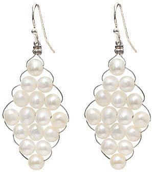 Witte zoetwater parel oorbellen met witte parels in ruit vorm met sterling zilver 925 | Big Rhombus Pearl