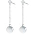 Lange witte edelstenen oorbellen met kattenoog en oorknopje | Silver Dangling White Cat’s Eye