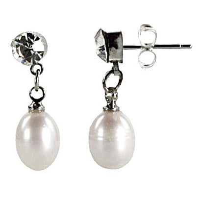 Zoetwater parel oorknopje met witte parel en stras steentje | Cadeau set Big Crystal Pearl W-Pe