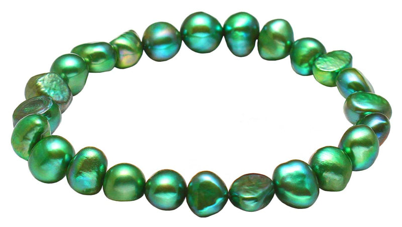 Groen zoetwaterparel armband, elastisch | Green Pearl