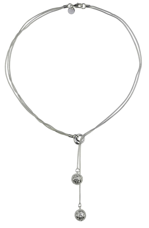 Verzilverde ketting met 2 kettingen en een open gewerkte bal | Silver Two Ball