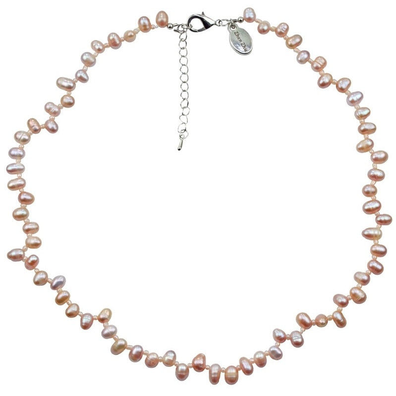 Zoetwater parelketting met zalm roze parels en sterling zilver (925) | Rozi