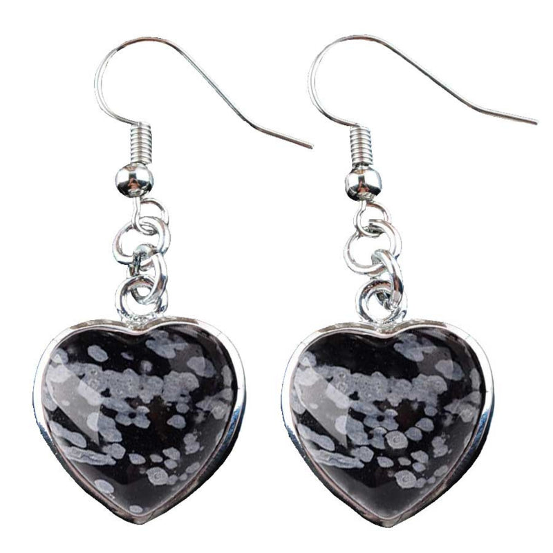 Grijze edelstenen oorbellen met sterling zilver (925) en sneeuw obsidiaan | Snowflake Obsidian Silver Heart