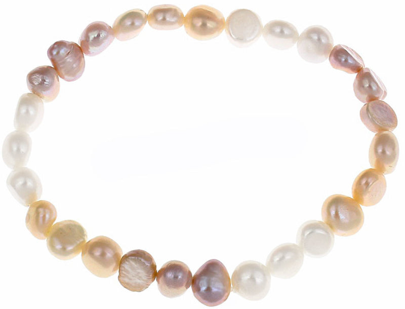 Zoetwater parel armband met witte, zalm en roze parels, bovenaanzicht | Pearl Trio Soft Colors