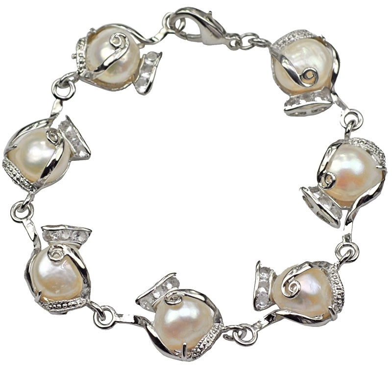 Wit zoetwater parel armband met stras steentjes | Francisca