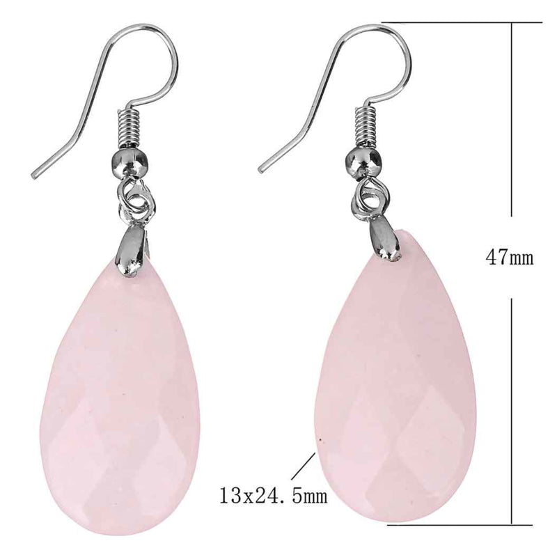 Roze edelstenen oorbellen met rozenkwarts en sterling zilver 925 met maatindicatie | Facet Rosé Quartz