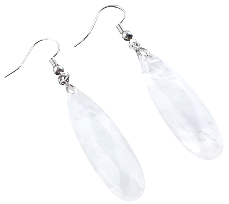 Lange witte edelstenen oorbellen met bergkristal en sterling zilver (925) liggend | Big Long Drop White Crystal