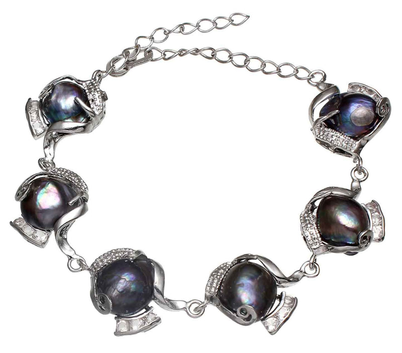 Zoetwater parel armband met zwart grijze parels | Evita Black