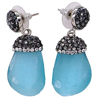 Blauwe edelstenen oorbellen met kattenoog en stras steentjes, blauwe edelstenen oorknopjes | Bright Blue Cat&