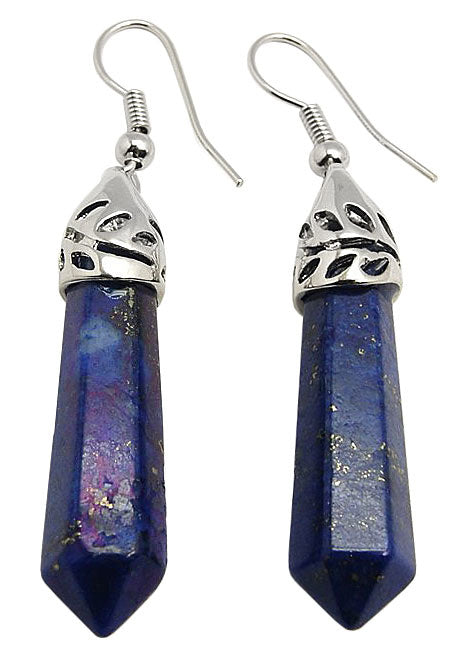 Blauwe edelstenen oorbellen met lapis lazuli en sterling zilver(925) | Lapis Lazuli Long Spot