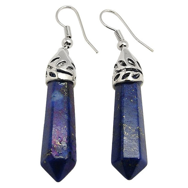 Blauwe edelstenen oorbellen met lapis lazuli en sterling zilver(925) | Lapis Lazuli Long Spot
