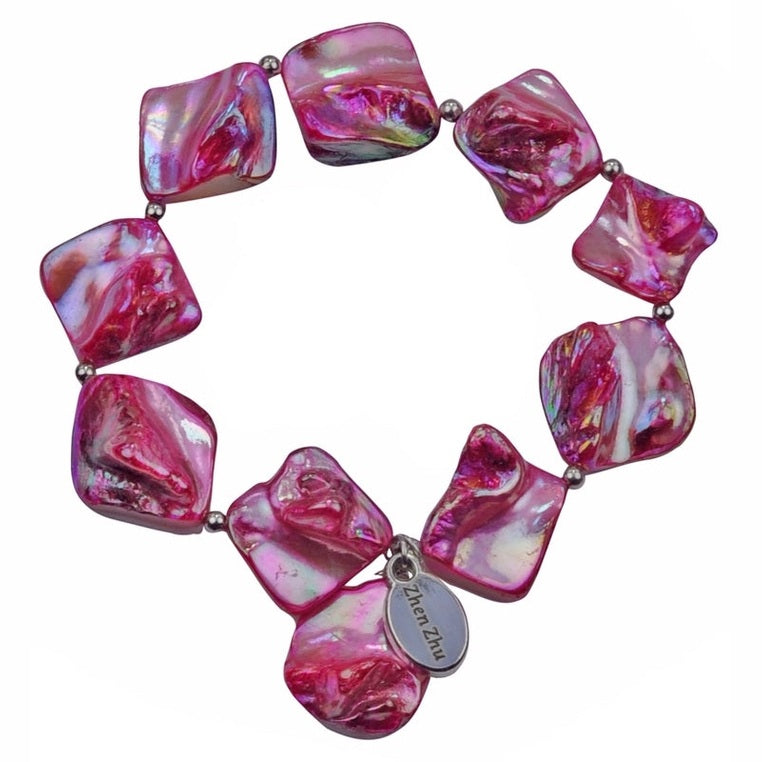 Pink gekleurde parelmoeren armband | set Shell AB Pink