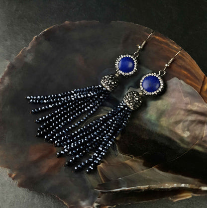 Edelstenen oorbellen Bright Lapis Lazuli Tassel