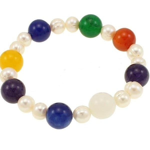 Wit zoetwater parel armband met vrolijk gekleurde agaat | Decorative Agaat