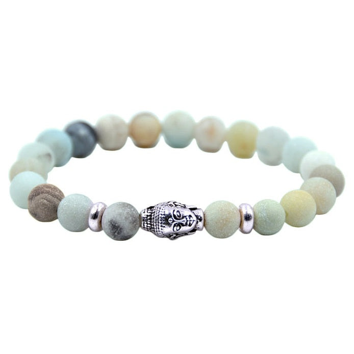 Edelstenen armband met amazoniet en een Boeddha hoofd | Elastisch | Buddha Frozen Amazonite