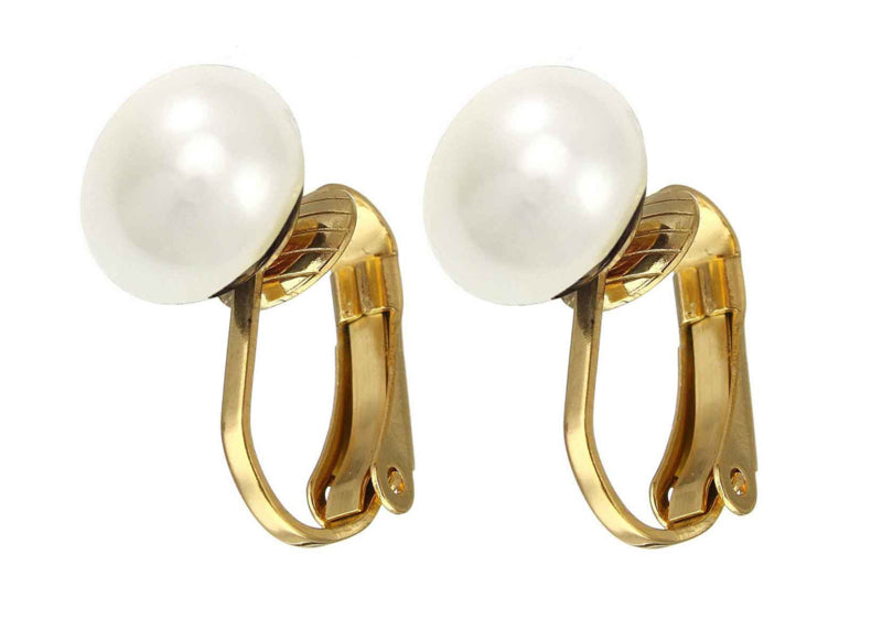 Grote witte zoetwater parel clips oorbellen met goud edelstaal | Gold White Clip Pearl 10 mm