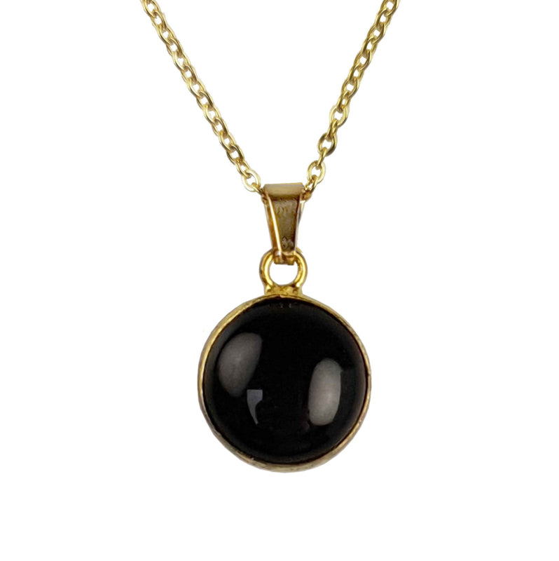 Cadeau set met edelstenen ketting en oorbellen Black Agate Gold Round