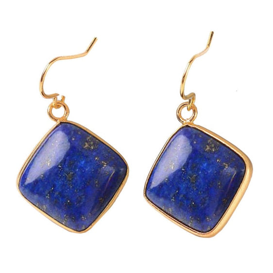 Blauwe edelstenen oorbellen met lapis lazuli en goud edelstaal | Lapis Lazuli Gold Square