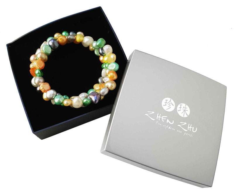 Bont gekleurd zoetwater parel wikkel armband in sieraden doosje | Zen Color Two