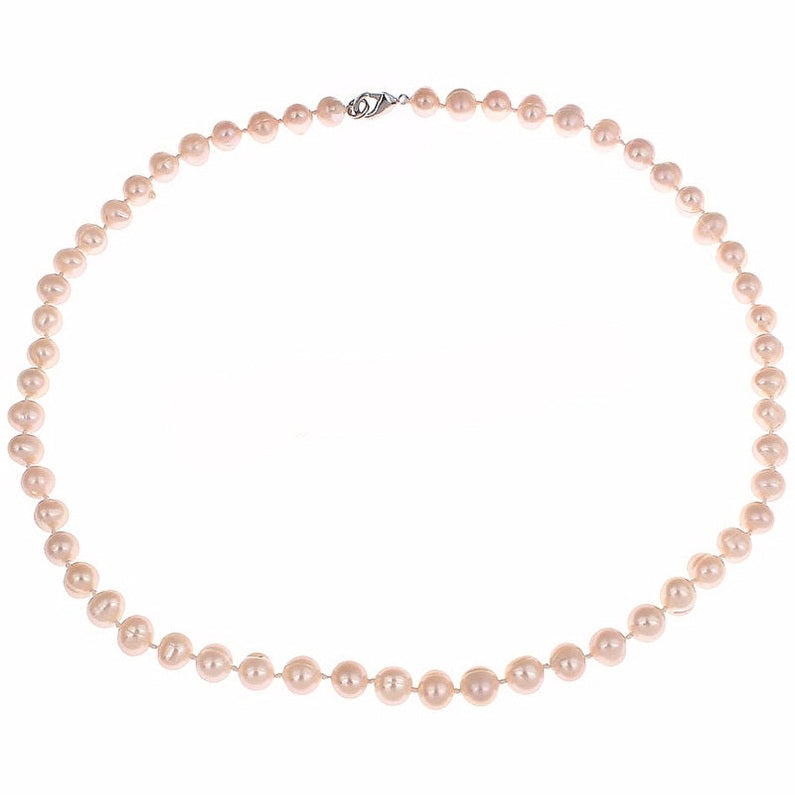 Handgeknoopte zoetwater parelketting met zalm kleurige parels en sterling zilver (925) | Zalina