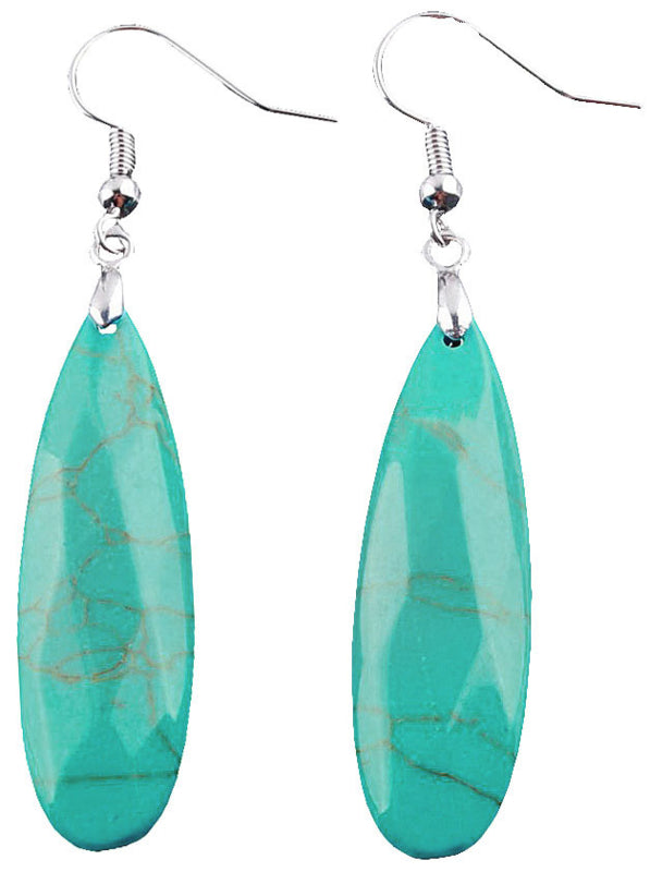Lange groene edelstenen oorbellen met turkoois en sterling zilver (925) | Big Long Drop Turquoise