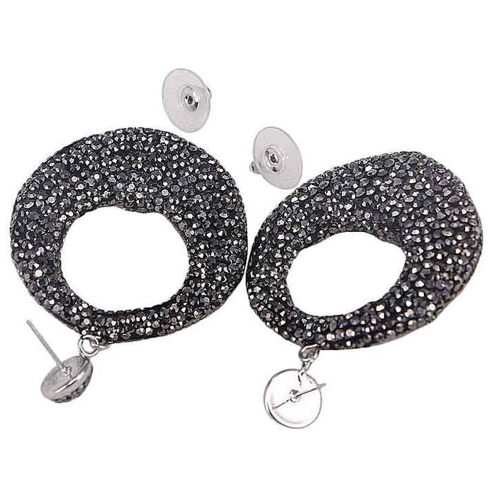 Grote zoetwater parel oorbellen met witte parels en zwarte stras steentjes, achterzijde | Bright Pearl Donut