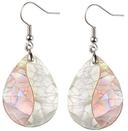 Parelmoeren oorbellen in druppelvorm met sterling zilver 925 | Crackle Rosé Shell Teardrop