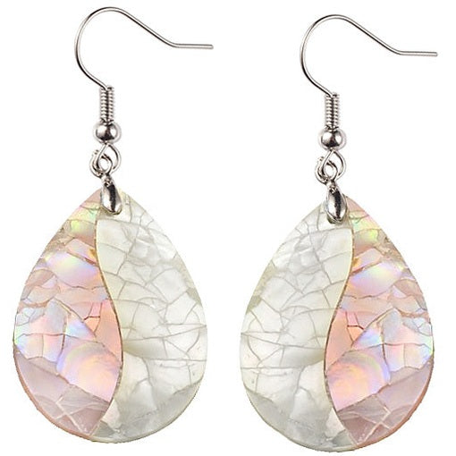 Parelmoeren oorbellen in druppelvorm met sterling zilver 925 | Crackle Rosé Shell Teardrop