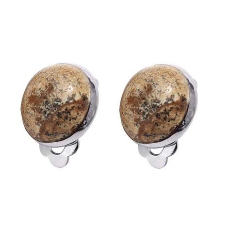 Bruine edelstenen clips oorbellen met jaspis vooraanzicht | Jasper Clips