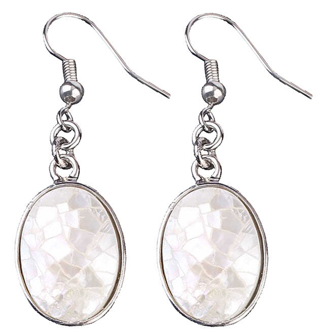 Witte ovale parelmoeren oorbellen met sterling zilver 925 | Oval White Shell Crackle