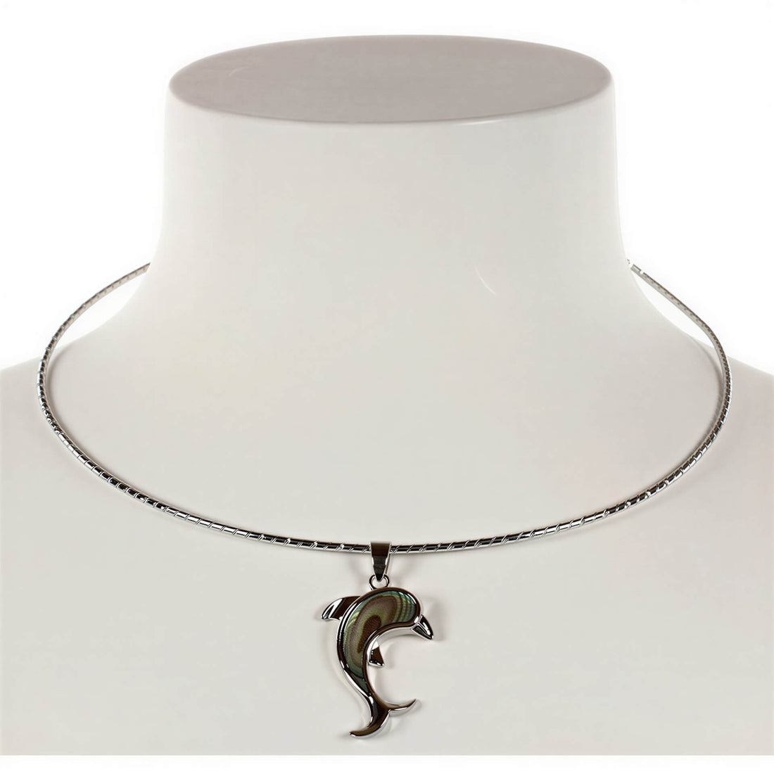 Parelmoeren ketting met abaloon dolfijn op buste | Abalone Dolphine