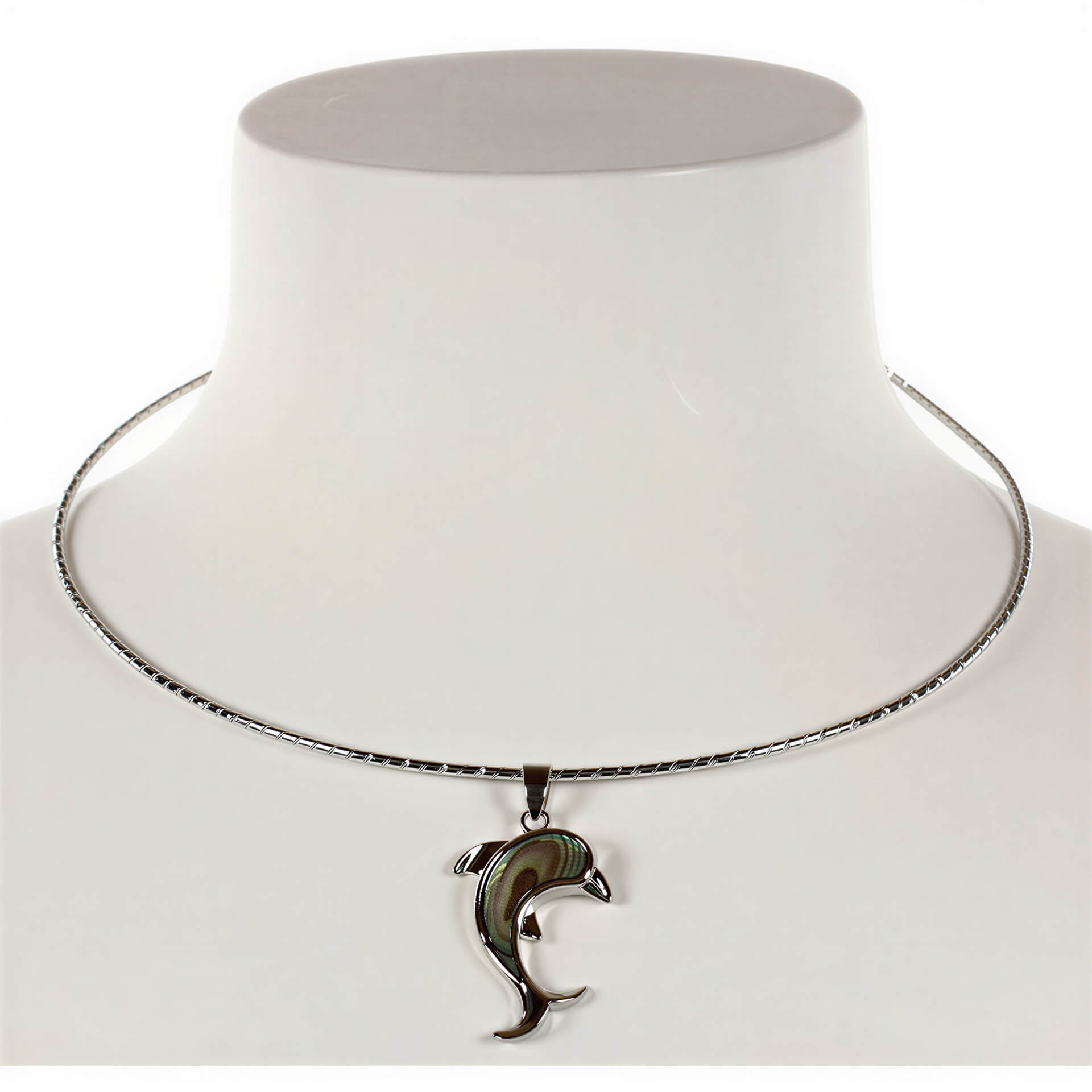 Parelmoeren ketting met abaloon dolfijn op buste | Abalone Dolphine