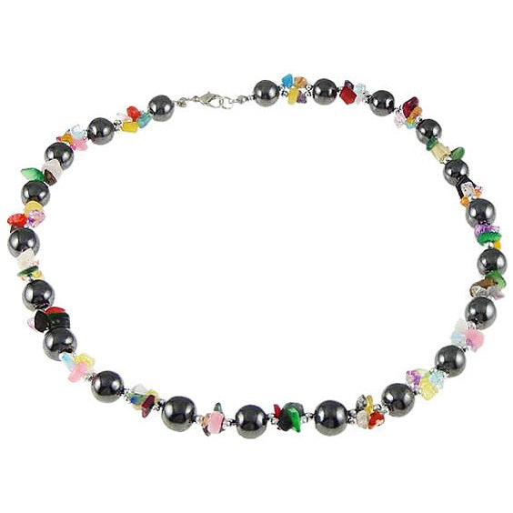 Edelstenen ketting met zwarte hematiet en gekleurde stukjes parelmoer en edelstenen | Colorfull Gemstone