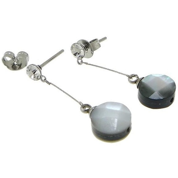 Lange parelmoeren oorbellen met blacklip en edelstaal liggend | Blacklip Long Round