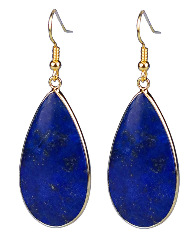 Blauwe edelstenen oorbellen met lapis lazuli en goud edelstaal | Big Teardrop Lapis Lazuli Gold