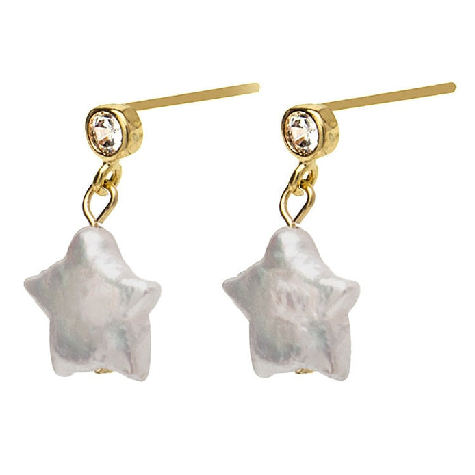 Zoetwater parel oorbellen met ster parel en stras steentje | Bling Pearl Star Gold
