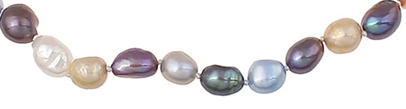 Detail van zoetwater parelketting met bont gekleurde parels en sterling zilver (925) | Decorative Rice Pearl