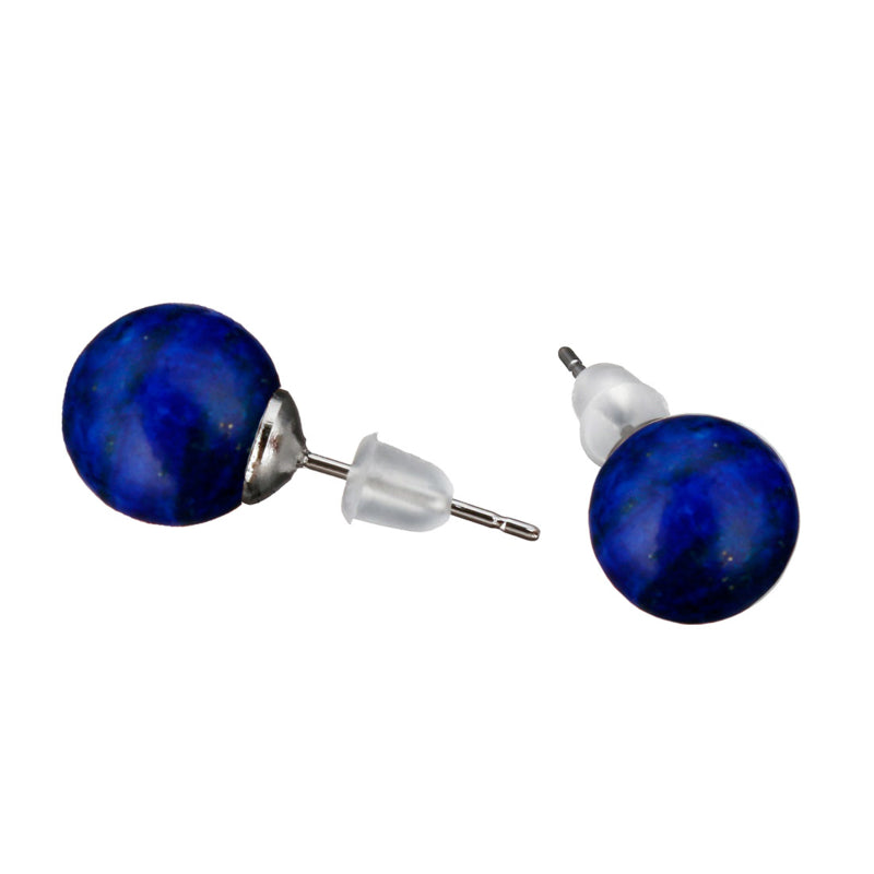 Blauwe edelstenen oorknopjes met lapis lazuli voor en zijaanzicht | LapisLazuli Ball