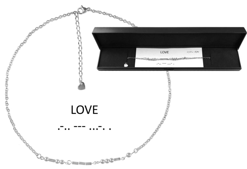 Cadeau set edelstenen ketting Morse Code Love Silver Hematite