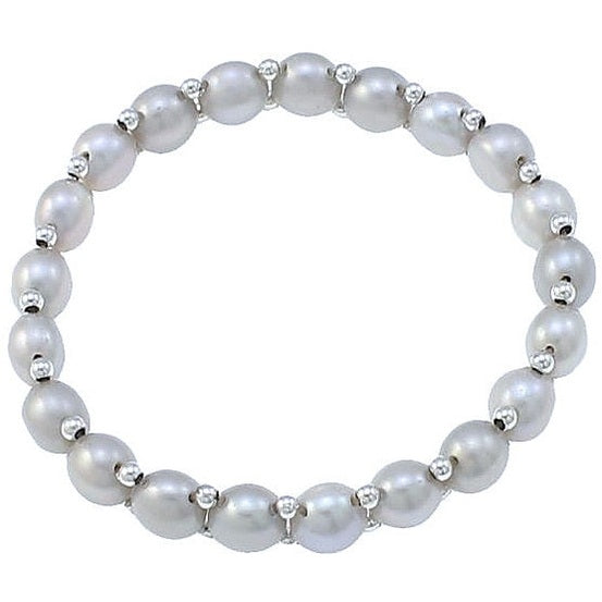 Grijs zoetwater parel armband, elastisch | Sofia Grey