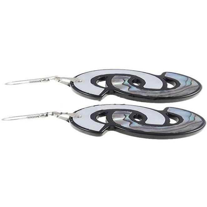 Parelmoeren oorbellen met abaloon en sterling zilveren 925 liggend | Abalone Double C