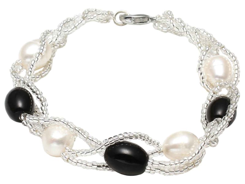 Zoetwater parelketting set met armband Twine Pearl Black Glass