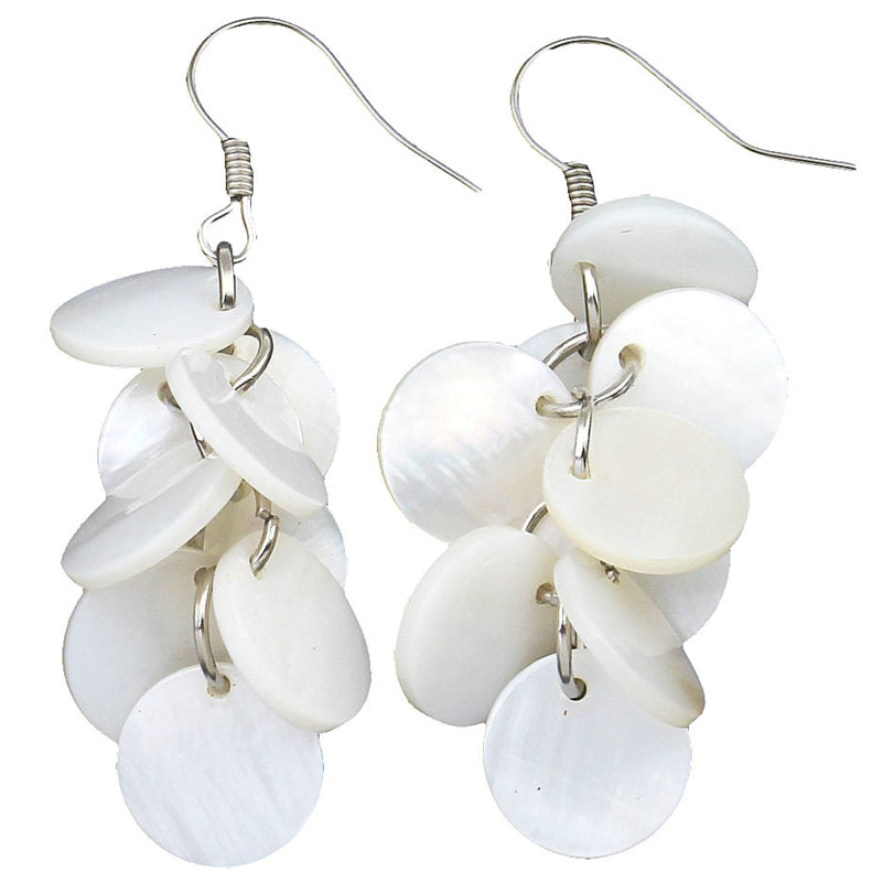Witte parelmoeren oorbellen met sterling zilver 925 | Bunch of White Discs