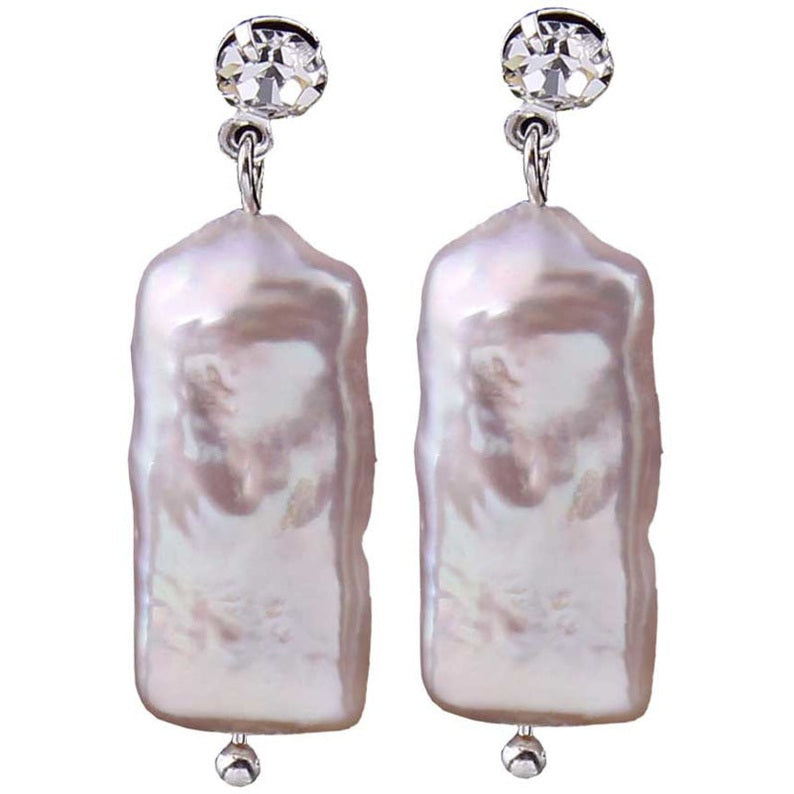 Roze zoetwater parel oorbellen met roze rechthoekige parel en stras steentje | Bling Pearl Rectangle Pink