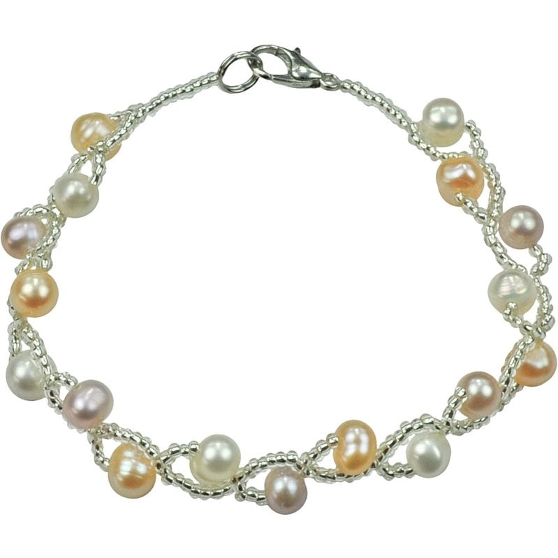 Zoetwater parel armband met witte, zalm en roze parels, bovenaanzicht | Twist Pearl Soft Colors