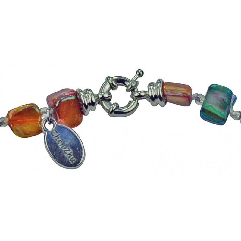 Slotje van bont gekleurde parelmoeren schelpen ketting | Shell Chip AB Color