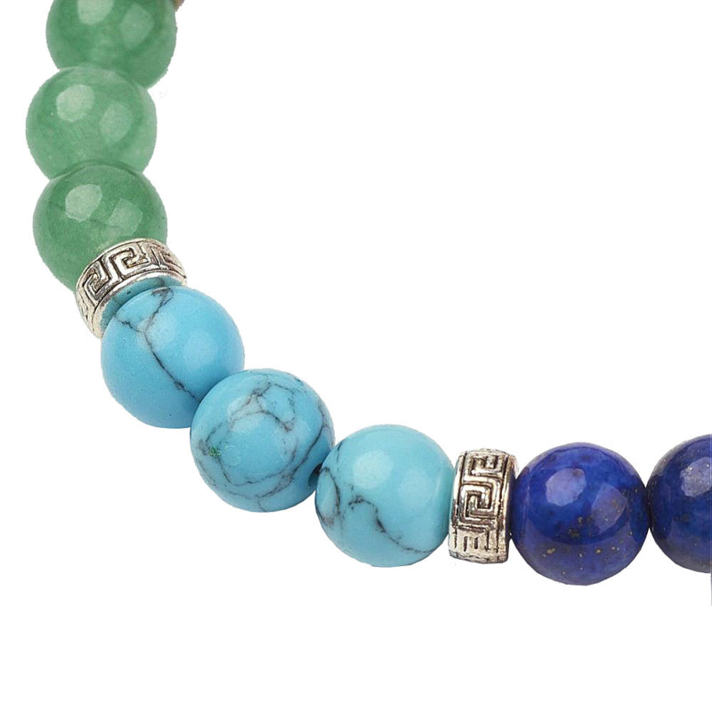 Detail van edelstenen armband met veel gekleurde edelstenen | Elastisch | Mix Gemstone