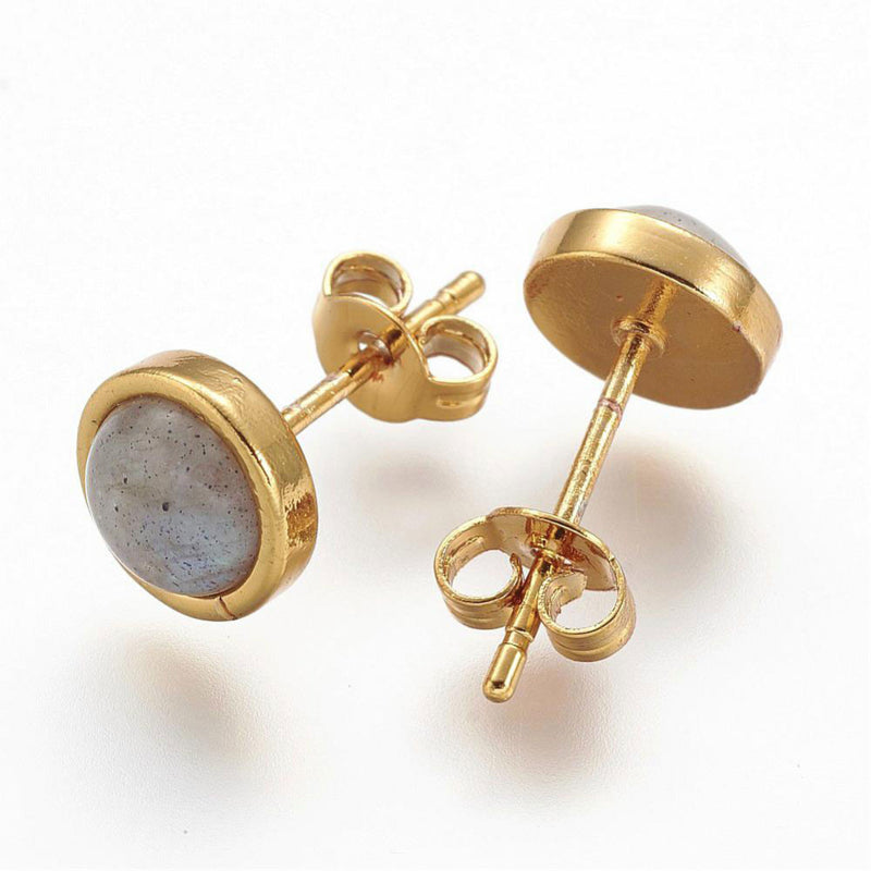 Edelstenen oorknopjes met labradoriet voor en achterzijde | Labradorite Small Gold