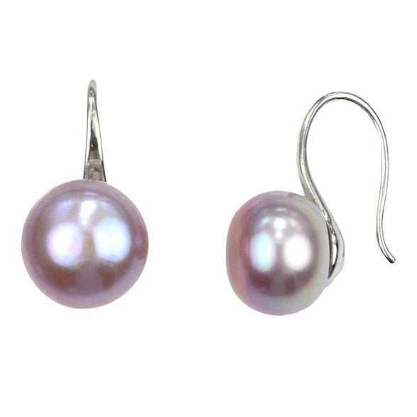 Roze zoetwater parel oorbellen met echte parels, voor- en zijaanzicht | Leis Rose